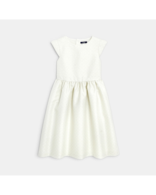 Robe manches courtes effet brocart blanche fille