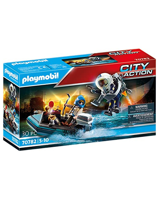 Playmobil City Action - Policier avec réacteur dorsal et canoë