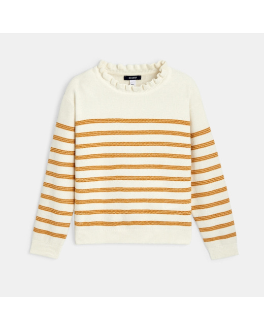 Pull marin à col collerette jaune fille