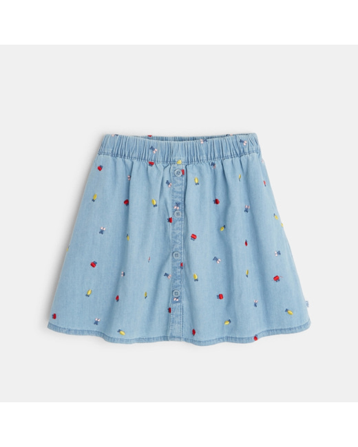 Jupe évasée rayée et gaufrée bleue fille
