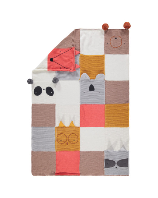 Couverture en tricot à animaux fantaisie effet patchwork