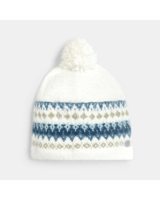 Bonnet fluffy avec motifs en jacquard beige fille