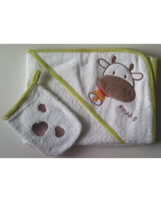 Sortie de bain et gant de toilette Vache