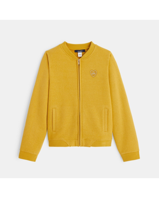 Sweat zippé à pois irisés jaune fille