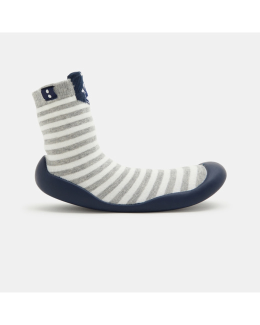 Chaussons chaussettes rayées ours grises garçon