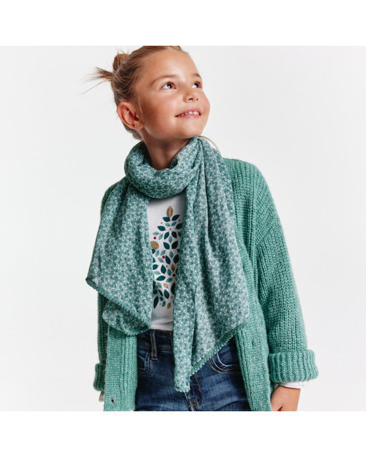 Chèche imprimé galon pompon vert fille