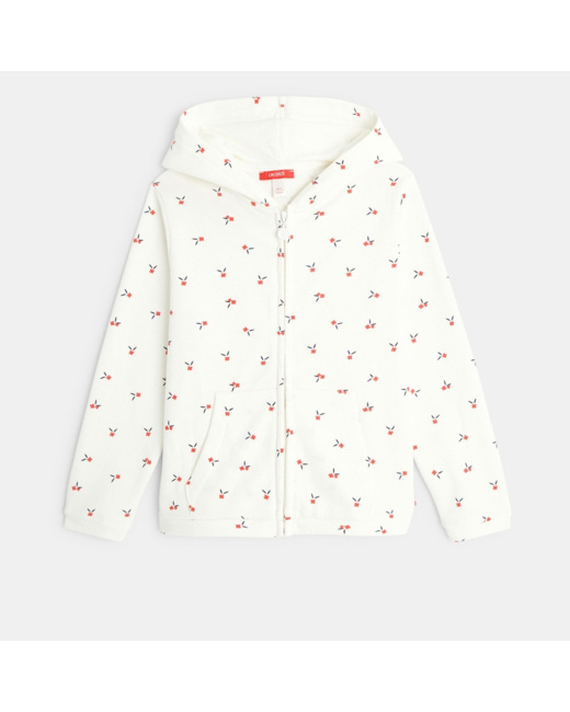 Sweat-shirt à capuche à petits motifs imprimés blanc fille
