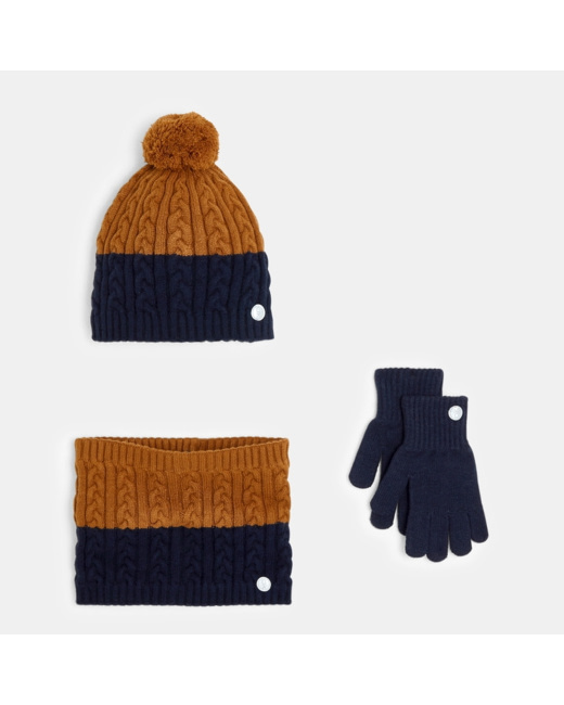 Ensemble bonnet, gants et snood torsadés beige garçon