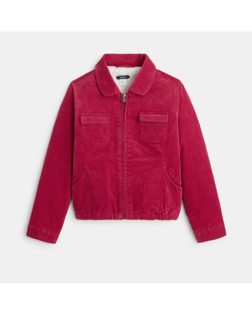 Veste en velours et moumoute polaire rose fille