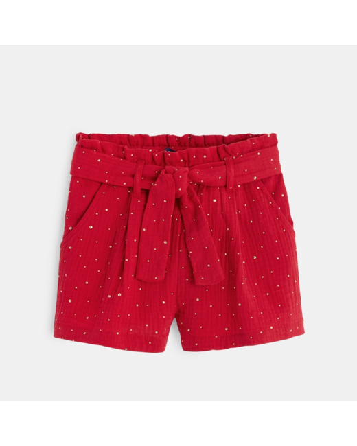 Short en gaze de coton motifs pois dorés rouge fille
