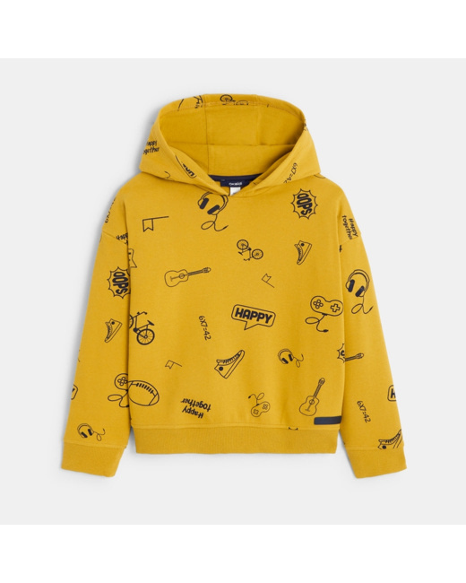 Sweat-shirt à capuche imprimé jaune garçon