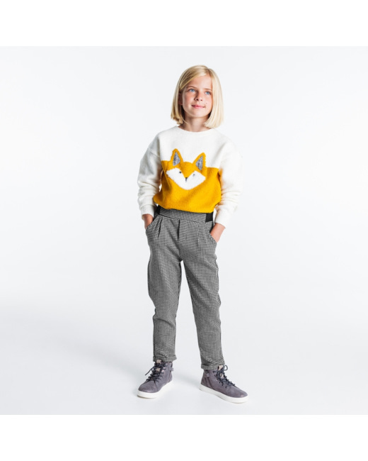 Pantalon à carreaux Pied-de-Poule gris fille