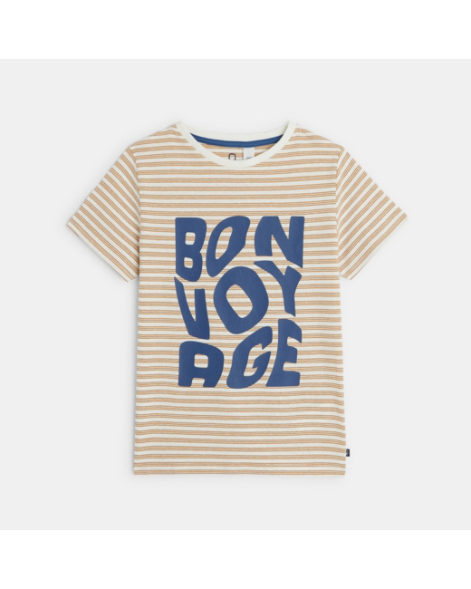 T-shirt rayé à message Bon Voyage jaune garçon