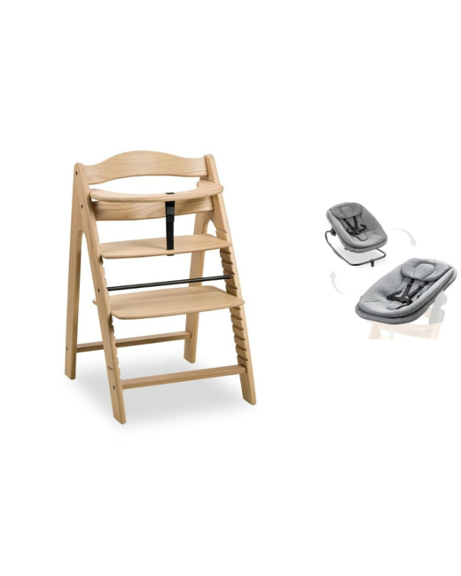 Chaise haute bébé arketa bois naturel avec transat bébé
