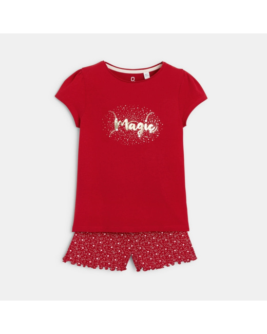 Pyjama-short en jersey 2 pièces rouge fille