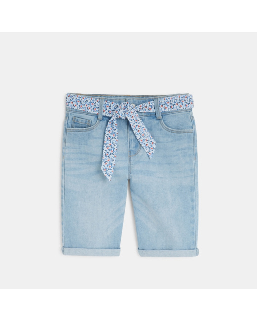 Bermuda en jean et ceinture ruban bleu fille