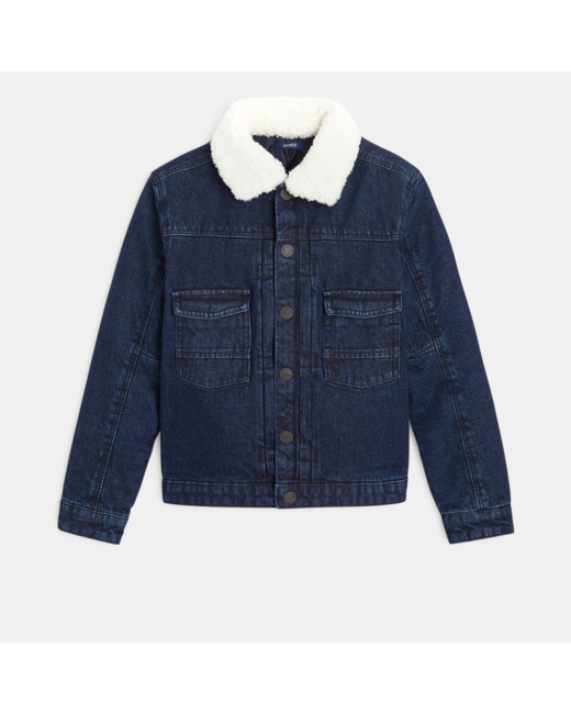 Blouson en jean à col moumoute bleu garçon