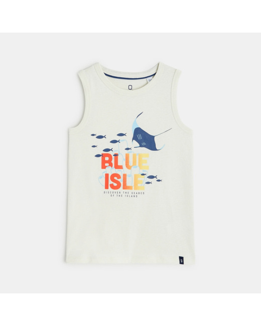 Débardeur à motif et message "blue isle" blanc garçon