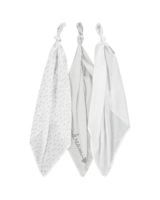 Lot de 3 langes en tétra avec motif plumes