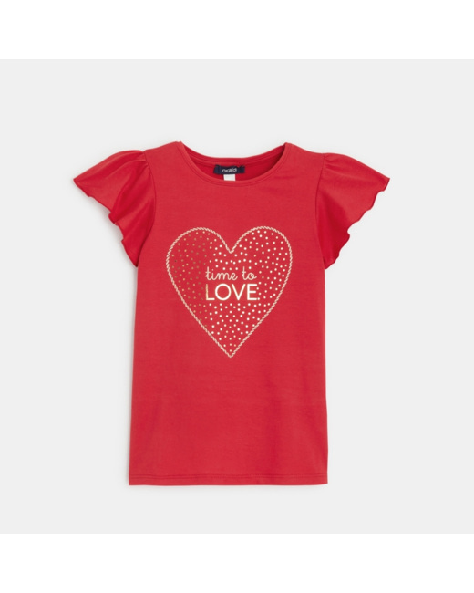T-shirt à message "Time to love" rouge fille