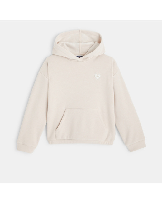 Sweat-shirt tout doux à capuche beige fille