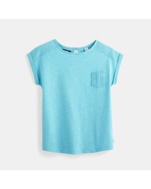 T-shirt détail ajouré bleu fille