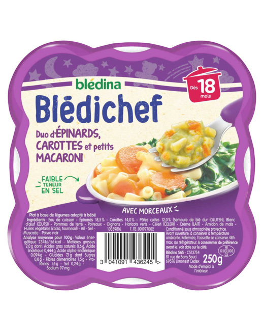 BLEDICHEF Duo d'épinards, carottes et petits macaroni