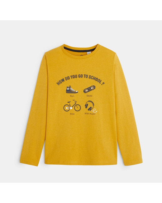 T-shirt à message "how do you go to school" jaune garçon