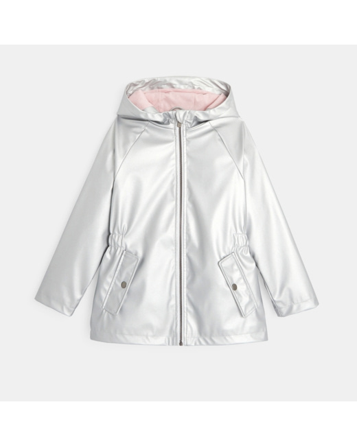 Parka argentée déperlante à capuche gris fille