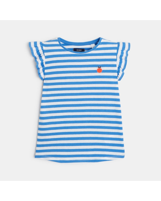 T-shirt rayé à manches volantées bleu fille