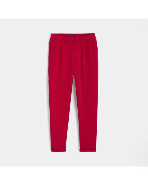 Jogging en molleton à micro-pois et petit noeud rose fille