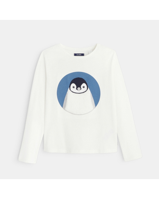 T-shirt manches longues à motif peluche bleu fille
