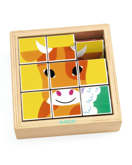 9 cubes puzzle en bois Animoroll