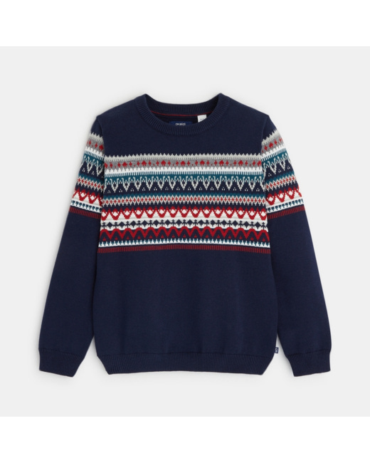 Pull en jacquard scandinave bleu garçon