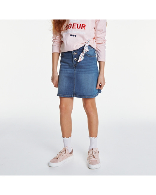 Jupe courte en jean à boutons bleue fille