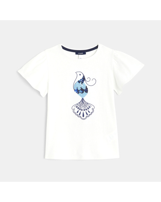 T-shirt à manches papillon blanc fille