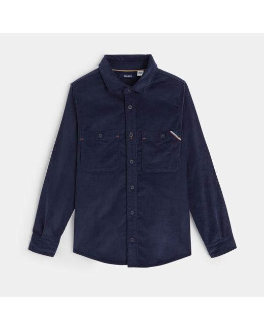 Chemise en velours finement côtelé bleue garçon