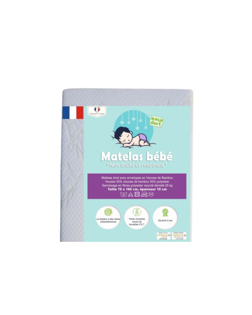 Matelas lit bébé en bambou 70x160