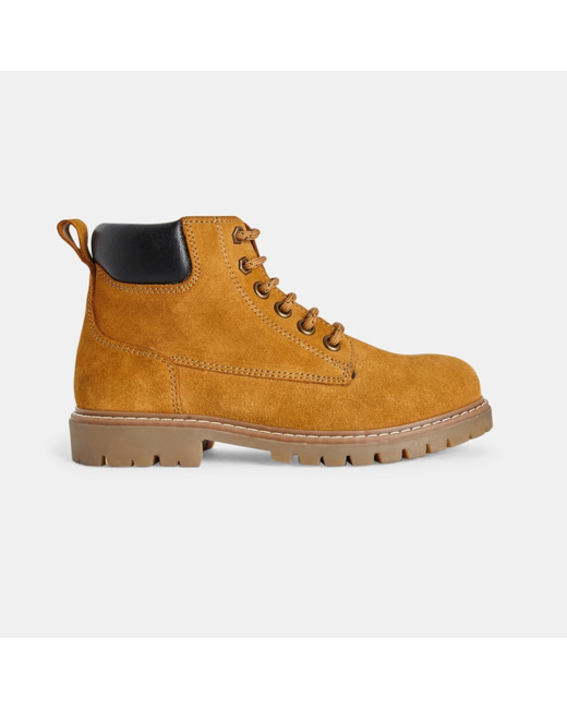 Boots outdoor croûte de cuir à lacets beige garçon