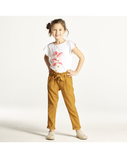 T-shirt imprimé fleur et pois blanc fille