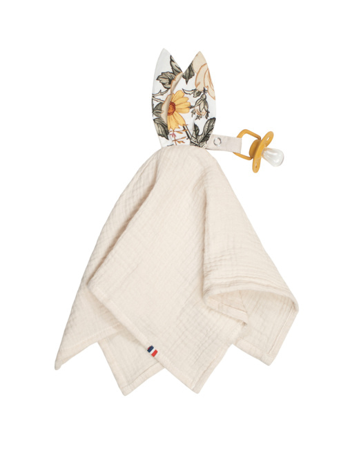 Doudou lapin attache tétine en gaze de coton Néo Vintage