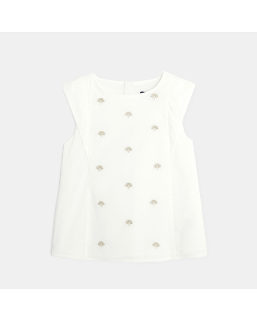 Blouse broderies dorées blanche fille