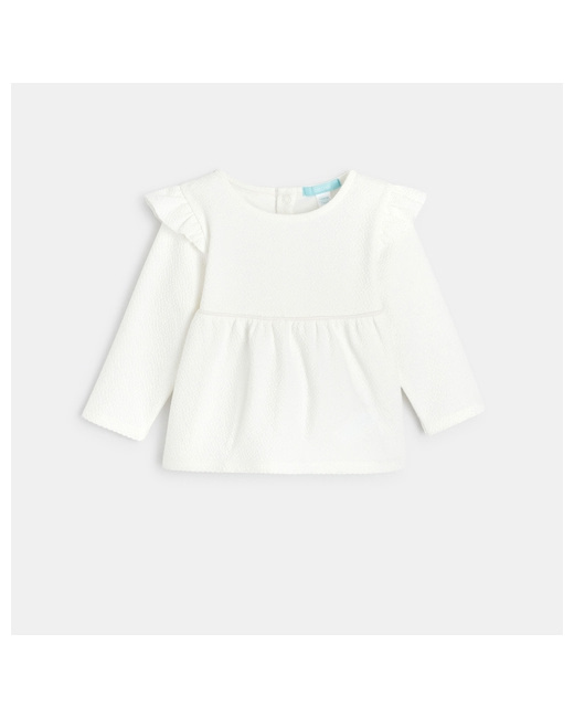 Blouse unie tissu gaufré à volants