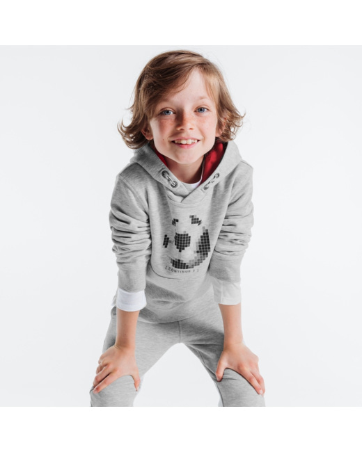 Sweat-shirt à capuche motif pixels gris garçon