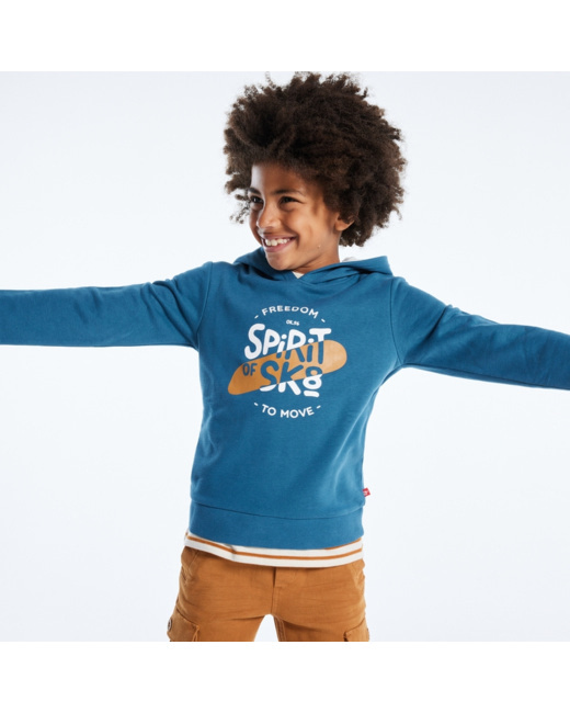 Sweat-shirt à capuche à message bleu garçon