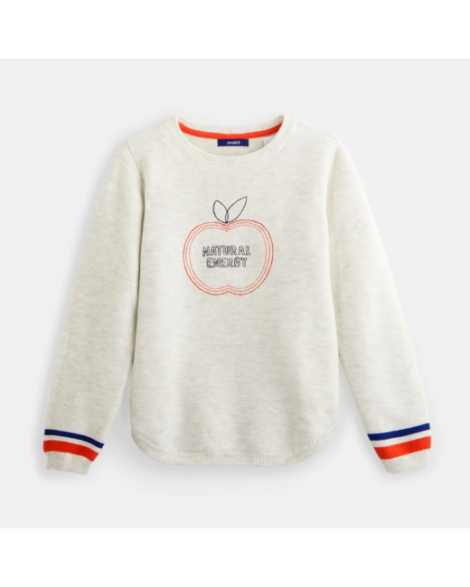 Pull à message blanc fille