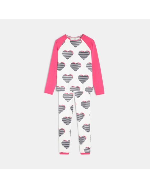 Pyjama imprimé en jersey blanc fille