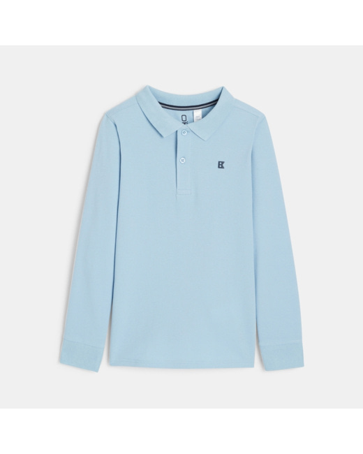 Polo manches longues turquoise garçon