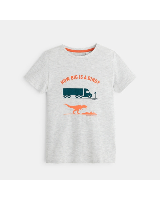 T-shirt à message "How big is a dino" blanc garçon
