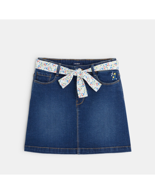 Jupe en jean ceinturée bleue fille